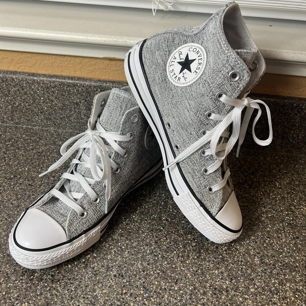 Converse All Star Hi-Top Gray Glitter Canvas Sneaker Womens Sz 7.5 Lace Up Shoes
